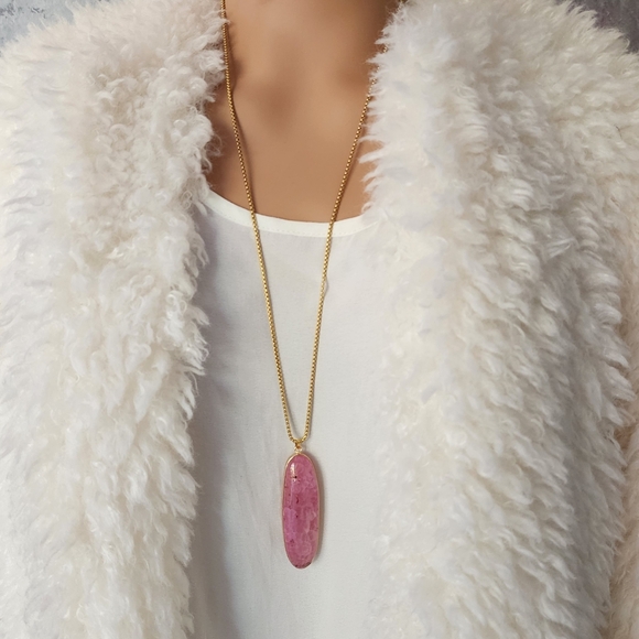 Johnny Was Nugget Agate Large Chunky Stone 14K Gold Plated Chain - Picture 4 of 17